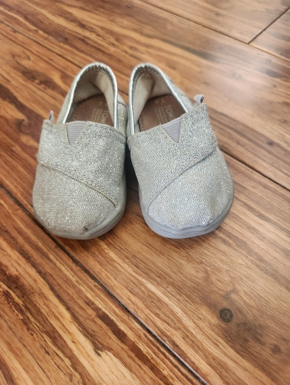 TOMS Tiny Alpargata Silver Glitter Slip On Shoes Toddler Size T4